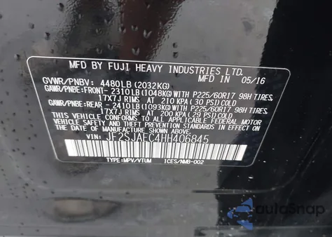 2017 Subaru Forester 2.5I Premium from USA, damaged, VIN JF2SJAEC4HH406845